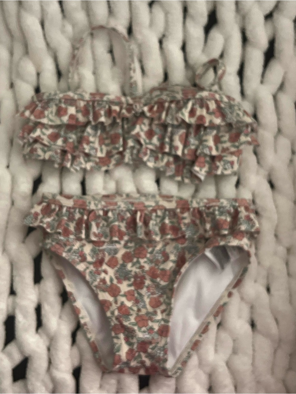Janie and Jack Cream bikini with ruffles Blush Floral Print